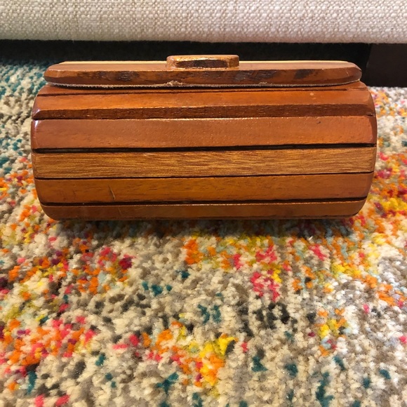 VTG 70s Boho wooden box mini bag handle crossbody - Picture 6 of 7